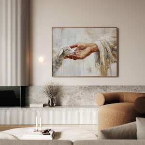 Lost Lamb Painting | Modern Jesus Wall Art, Christian Canvas, He Left The 99 image 2
