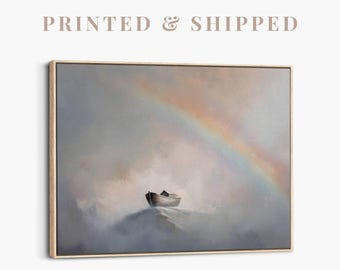 Noah’s Ark Wall Art | Modern Christian Canvas, Sacred Rainbow Painting, Spiritual Home Decor