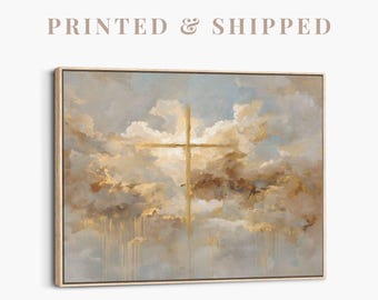 Abstract Cross Canvas | Modern Christian Wall Art, He is Risen Painting, Catholic Artwork