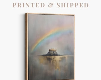 Noah’s Ark Rainbow Canvas | Modern Christian Wall Art, Biblical Story Painting, Faith Inspired Decor