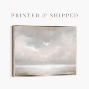 Modern Holy Spirit Wall Art | Framed Minimalist Dove Christian Painting, Large Christian Wall Art, Modern Dove Canvas, Holy Spirit Gift