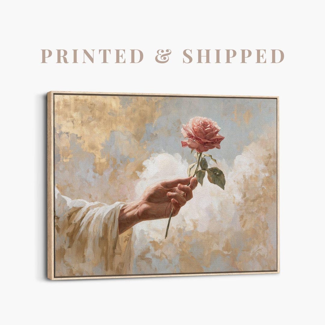 Jesus With Roses Hand of Christ With Rose | Modern Jesus Wall Art, Gold Christian ...