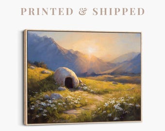 Empty Tomb Artwork | He is Risen Painting, Framed Christian Wall Art, Resurrection Canvas