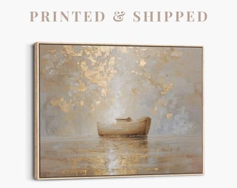 Noah’s Ark Gold Canvas | Biblical Christian Wall Art, Modern Religious Décor, Faith Painting
