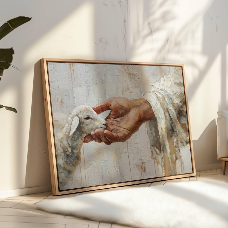 Lost Lamb Painting | Modern Jesus Wall Art, Christian Canvas, He Left The 99 image 6