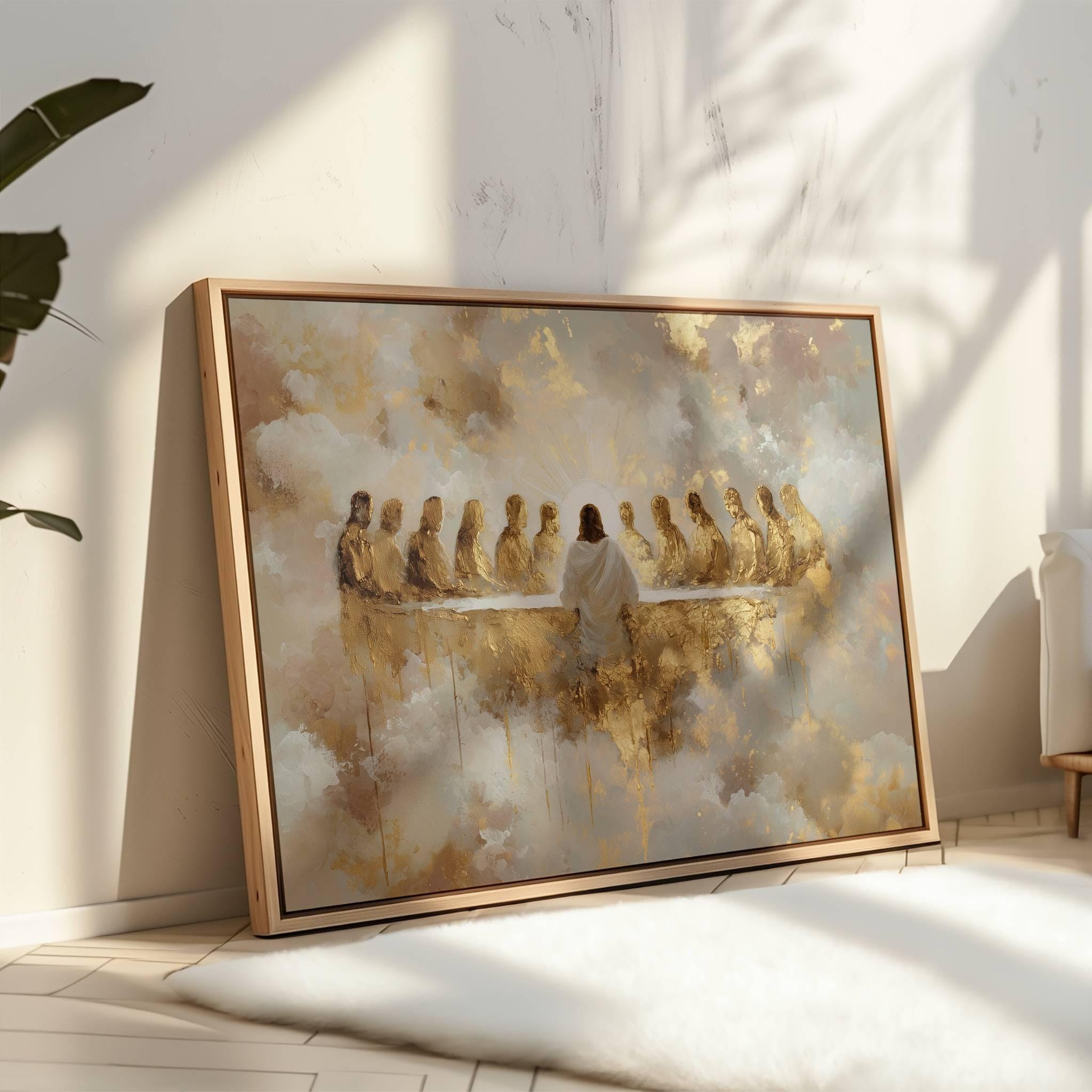 Modern Last Supper Painting | Gold Jesus Wall Art, Christian Home Decor ...