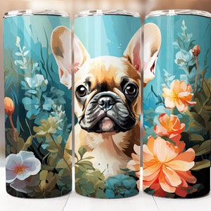 French Bulldog Sublimation Design, 20oz Skinny Tumbler Digital Download PNG, Tumbler Wrap