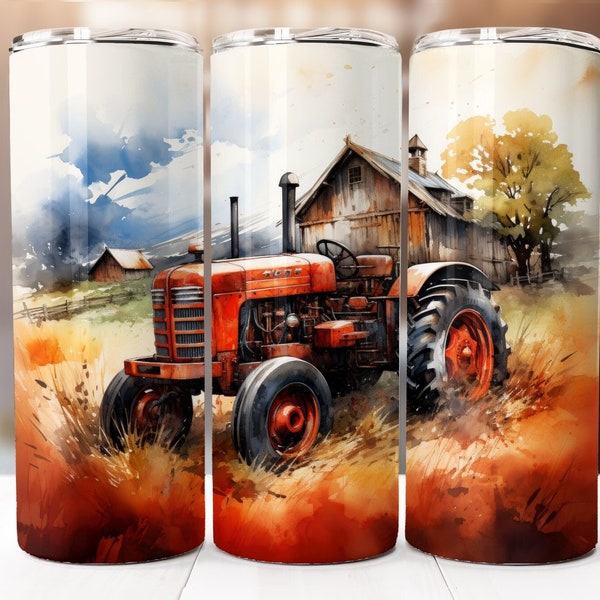 Alcohol Ink Farm Tractor Sublimation Design, 20oz Skinny Tumbler Digital Download PNG, Tumbler Wrap