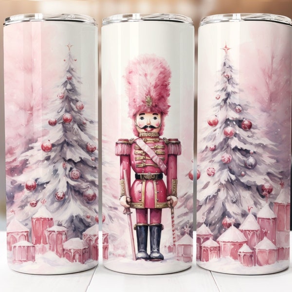 Pink Christmas Nutcracker Sublimation Design, 20oz Skinny Tumbler Digital Download PNG, Nutcracker Tumbler Wrap
