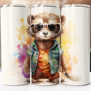 Retro Ferret Sublimation Design, 20oz Skinny Tumbler Digital Download, Tumbler Wrap PNG