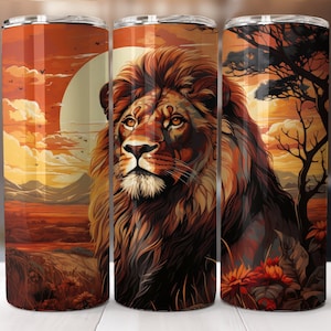 Lion Sublimation Design, 20oz Skinny Tumbler Digital Download, Lion Tumbler Wrap PNG
