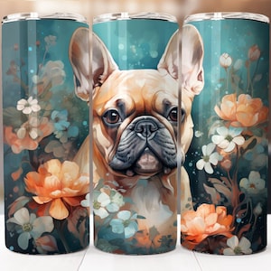 French Bulldog Sublimation Design, 20oz Skinny Tumbler Digital Download PNG, Tumbler Wrap