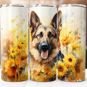 German Shepherd Sublimation Design, 20oz Skinny Tumbler Digital Download PNG, Tumbler Wrap
