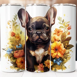 French Bulldog Sublimation Design, 20oz Skinny Tumbler Digital Download PNG, Tumbler Wrap