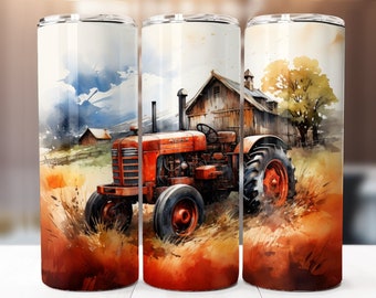 Alcohol Ink Farm Tractor Sublimation Design, 20oz Skinny Tumbler Digital Download PNG, Tumbler Wrap