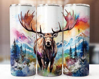 Alcohol Ink Moose Sublimation Design, 20oz Skinny Tumbler Digital Download PNG, Tumbler Wrap