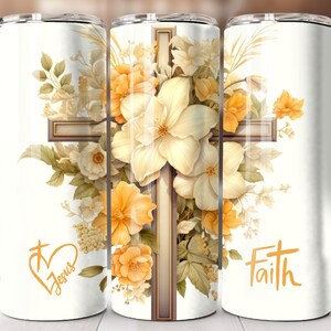 Christian Floral Cross Sublimation Design, 20oz Skinny Tumbler Digital Download, Christian Cross Tumbler wrap png
