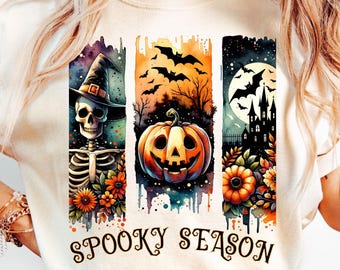 Spooky Season Halloween Shirt PNG Trendy Halloween Mama PNG Cute Digital Download Brushstroke Skeleton Pumpkin Haunted House Halloween 2025