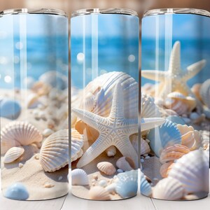 Seashells Beach Ocean Sublimation Design, 20oz Skinny Tumbler Digital Download, Tumbler wrap png