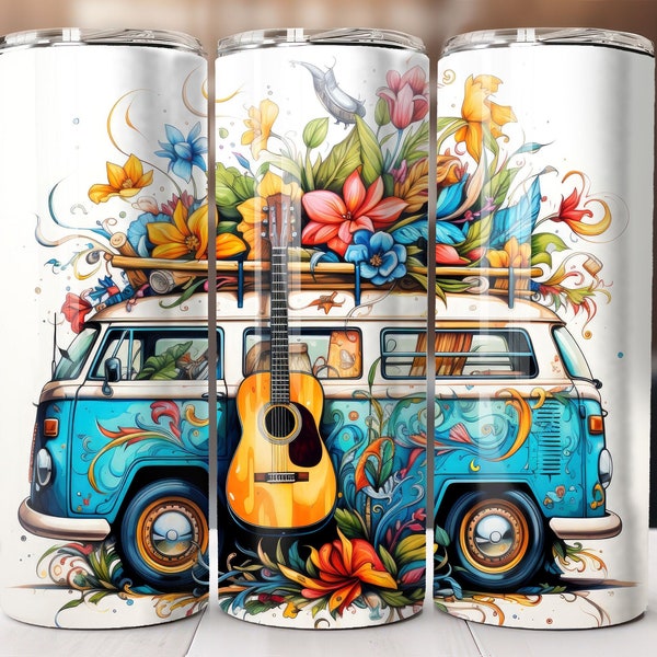 Retro Hippie Van Sublimation Design, 20oz Skinny Tumbler Digital Download, Tumbler wrap png