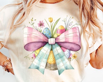 Easter Bunny Sublimation Design PNG, Coquette Bow Easter Bunny Trendy Shirt Design Digital Download Transparent Background