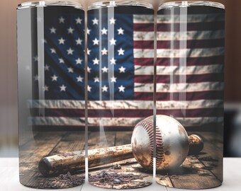 Baseball American Flag Sublimation Design, 20oz Skinny Tumbler Digital Download, Baseball Tumbler wrap png