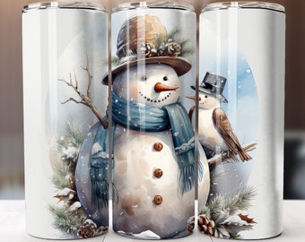 Snowman Sublimation Design, 20oz Skinny Tumbler Digital Download, Tumbler Wrap PNG, Christmas Tumbler Wrap