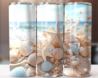 Seashells Beach Ocean Sublimation Design, 20oz Skinny Tumbler Digital Download, Tumbler wrap png