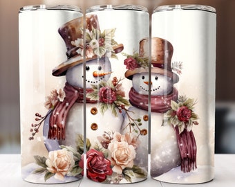 Snowman Sublimation Design, 20oz Skinny Tumbler Digital Download, Tumbler Wrap PNG, Christmas Tumbler Wrap