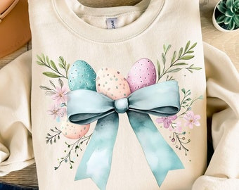 Easter Bow Sublimation Design PNG, Coquette Bow Easter Eggs Trendy Shirt Design Digital Download Transparent Background