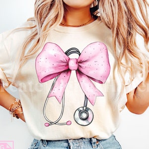 Coquette Bow Stethoscope Sublimation Design PNG, Nurse Bow Stethoscope Trendy Shirt Design Digital Download Transparent Background