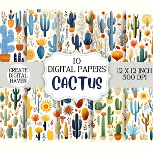 Pack de papier numérique Cactus | Arrière-plans de cactus | Papier Scrapbook | Contexte numérique | Un usage commercial