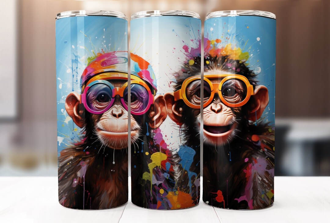 Alcohol Ink Monkeys Sublimation Design, 20oz Skinny Tumbler Digital