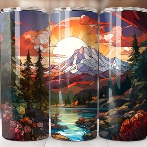 Sublimeringsdesign för bergen i nordvästra USA, målat glas png, digital nedladdning av 20oz smal tumbler, tumblerwrap