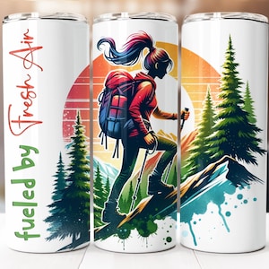 Hiking Sublimation Design, 20oz Skinny Tumbler Digital Download PNG, Hiking Tumbler Wrap