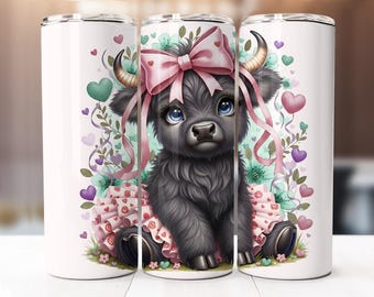 Valentine Highland Cow Tumbler Wrap, 20oz Skinny Tumbler Digital Download PNG, Highland Cow Sublimation Design, Valentine Tumbler Wraps
