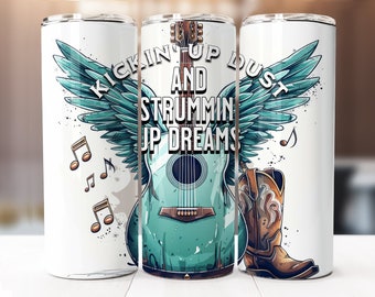 Diseño de sublimación de música country, vaso flaco de 20 oz Descarga digital PNG, envoltura de vaso de vaquera occidental