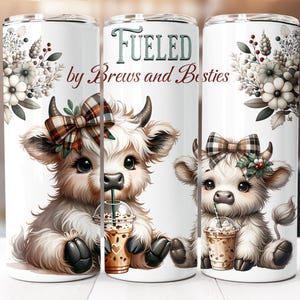 Emballage de gobelet à café, gobelet de vache Highland, gobelet skinny 20 oz en téléchargement numérique PNG, conception de sublimation de vache