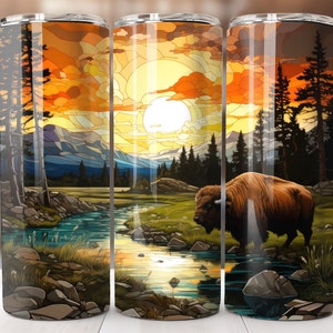 Yellowstone Buffalo Sublimationsdesign, 20 Unzen Skinny Tumbler Digitaler Download, Tumbler Wrap PNG