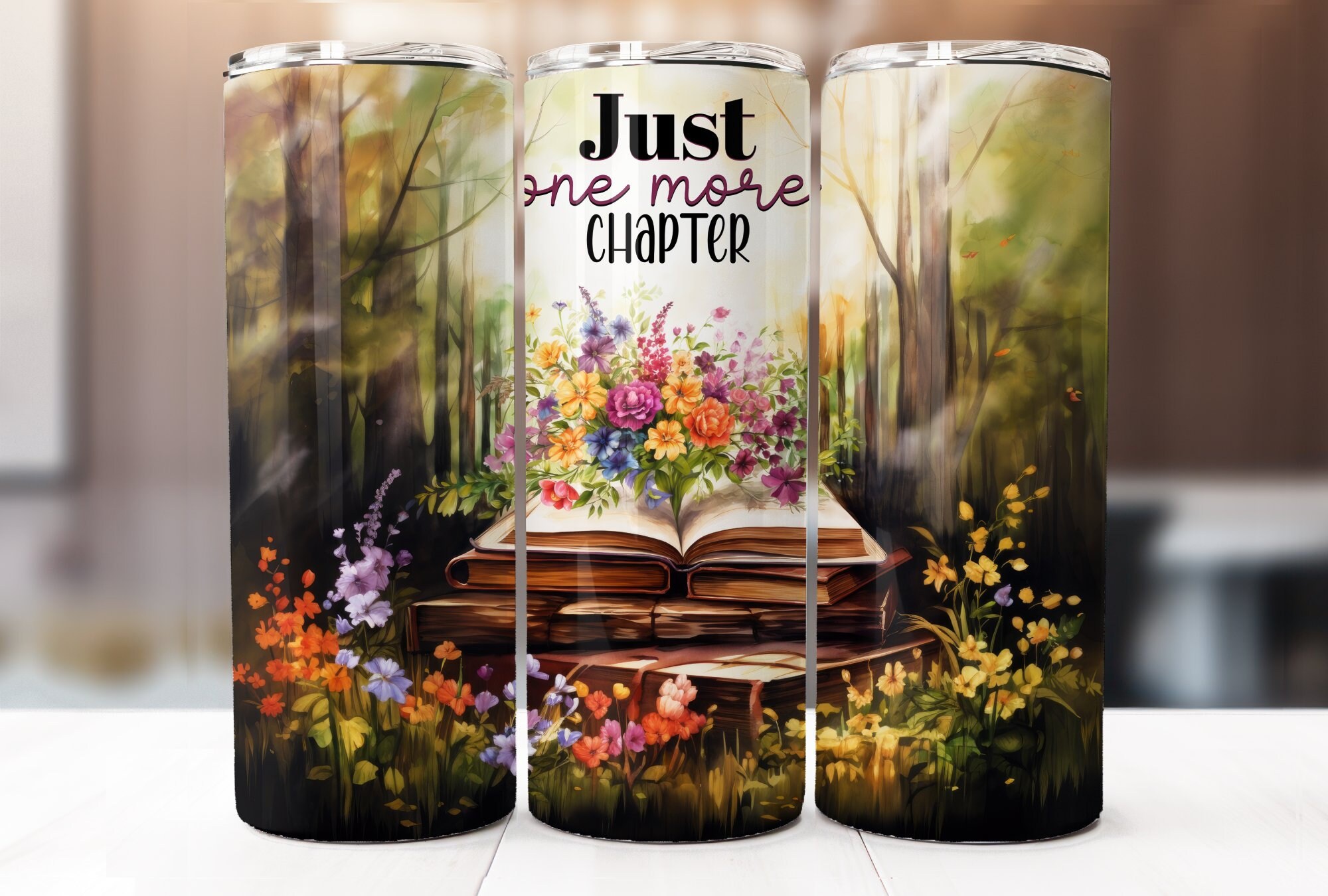 Book Lover Sublimation Design, 20oz Skinny Tumbler Digital Download PNG, Just One More Chapter Tumbler Wrap