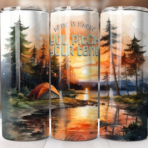 Camping Sublimation Design, 20oz Skinny Tumblers Digital Download, Tumbler wrap PNG