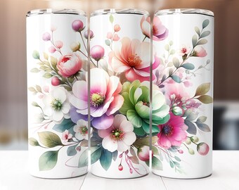 Spring Floral Tumbler Wrap, 20oz Skinny Floral Tumbler PNG Spring Flowers Sublimation Designs, Flower Tumbler Wrap, Digital Download