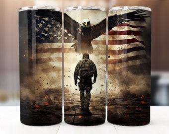 Patriotic Military Eagle Sublimation Design, 20oz Skinny Tumbler Digital Download PNG, Tumbler Wrap