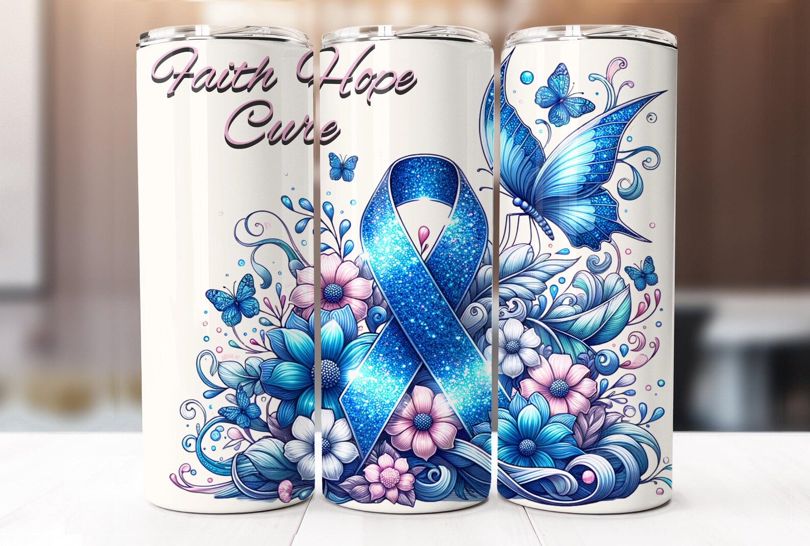 Colorectal Cancer Blue Awareness Ribbon Tumbler Wrap, 20oz Skinny ...