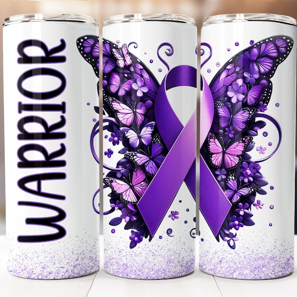 Fibromyalgia Sublimation Design, 20oz Skinny Tumbler Digital Download PNG, Tumbler Wrap, Purple Awareness Ribbon Tumbler Wrap