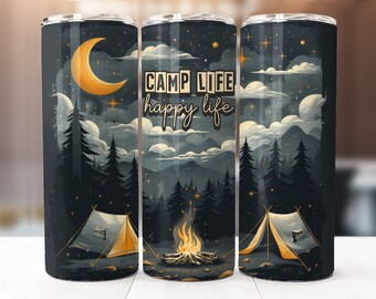 Camping Sublimation Design, 20oz Skinny Tumbler Digital Download PNG, Camping Tumbler Wrap, Camp Life