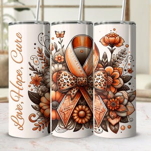 Orange Awareness Ribbon Leukemia Tumbler Wrap, MS Sublimation Design, Multiple Sclerosis Wrap, 20oz Skinny Tumbler Digital Download PNG