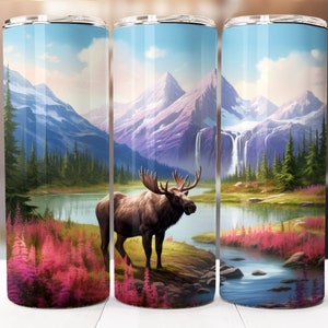 Alaska Moose Sublimation Design, 20oz Skinny Tumbler Digital Download PNG, Moose Tumbler Wrap