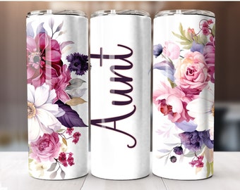 Aunt Floral Sublimation Design, 20oz Skinny Tumbler Digital Download PNG, Tumbler Wrap, Seamless