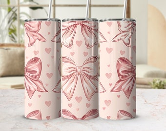 Coquette Bows Sublimation Design, 20oz Skinny Tumbler Digital Download PNG, Tumbler Wrap